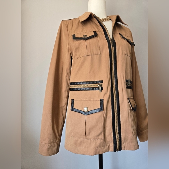 KARL LAGERGELD Tan Utility Jacket with Black Trim. Size Small - Picture 2 of 15